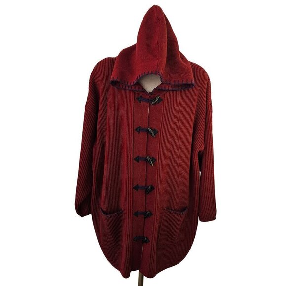 BIB SML Sport Hood Coat Sweater Womens 2X Blue Toggle Close Fuchsia Acrylic Knit - Picture 8 of 12